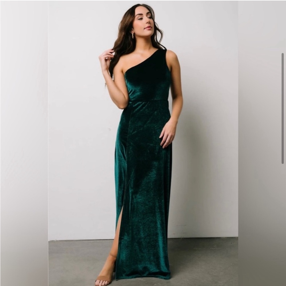 Baltic Born Tatiana Green Velvet One Shoulder Dress Size XL